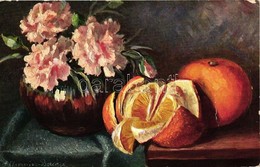 * T3 Orange And Flowers, Still Life, Erika No. 2855, S: A. Gammius Boecker (fa) - Zonder Classificatie