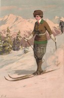 ** T1/T2 Skiing Lady. Meissner & Buch Künstler-Postkarten Serie 1800. Sport Im Winter. Litho - Zonder Classificatie