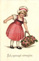 T2/T3 'Sok Szerencsét Névnapjára' / Nameday, Girl With A Basket Of Roses, E.A.S. No. 5461, Litho - Non Classés