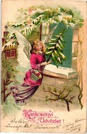 T2/T3 Karácsonyi üdvözlet! / Christmas Greeting Card, Angel, Emb. Litho - Non Classés