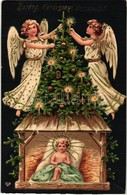 T2/T3 Boldog Karácsonyi Ünnepeket! / Christmas Greeting Card. Christmas Tree, Angels. EAS. Emb. Litho (EK) - Unclassified