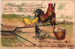 * T2 Húsvéti üdvözlet! / Easter Greeting Art Postcard, Chicken, Rosster, Rabbit. Emb. Litho - Unclassified