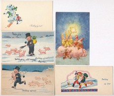 ** * 5 Db VEGYES Malacos újévi Mini üdvözlőlap (4 Nem Képeslap Hátoldalú) / 5 Mixed New Year Greeting Art Mini Motive Ca - Non Classificati