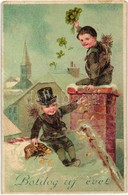 T2/T3 Boldog Új évet! / New Year Greeting Art Postcard, Chimney Sweepers With Clovers. G.G.K. No. 899. Litho  (EK) - Unclassified