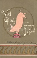 T2 Viel Glück Im Neuen Jahre! / New Year Greeting Art Postcard, Pigs. Emb. - Zonder Classificatie