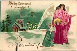 T2 Boldog Karácsonyi Ünnepeket / Christmas Greeting Art Postcard. Angels, Litho Silk Card - Non Classés