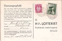 Norway 1946 Card In H7-Lottery, With M 310 Prince Harald And 5 øre Posthorn, Cancelled 19.10.1946 - Briefe U. Dokumente