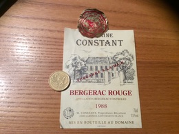 Etiquette De Vin « BERGERAC - DOMAINE CONSTANT - LAMONZIE-SAINT-MARTIN (24)» 1988 - Bergerac
