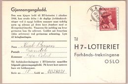 Norway 1946 Card In H7-Lottery, With M 312 Prince Harald, Cancelled 19.X.1946 - Lettres & Documents