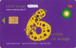 # Carte A Puce Portemonnaie  Lavage BP - Fleur - Violet - 6u - Puce2? - Offerte Gratté - Tres Bon Etat - - Lavage Auto