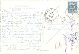 4385 BIDART Basses Pyrénées Carte Postale En REBUTS Griffe Facteur Paris 4,50 F Gandon Bleu Yv 718A Ob 21 8 1947 - Cartas & Documentos