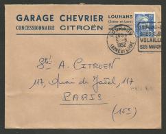 SAONE ET LOIRE / Concession CITROEN - Garage CHEVRIER à LOUHANS / Enveloppe Daguin 1952 - 1921-1960: Modern Period