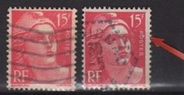 Variété Du 15f Gandon Rouge N° 813 Oblitéré Anneau Lune Sur Le 0 De Postes - Used Stamps