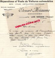 89- LES SIEGES- RARE LETTRE MANUSCRITE SIGNEE EDOUARD MEAUME- VENTE VOITURES AUTOMOBILES-CYCLES VELO MOTO- MILLOT-1928 - Cars