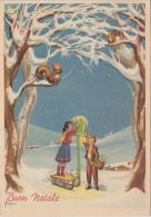 CPA SIGNED ILLUSTRATION, FUALAN- BOY AND GIRL AT MAILBOX, SLED, SQUIRREL, MISTLETOE - Castelli