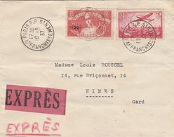 Yvert 329 Chomeurs + Poste Aérienne PA 11 Sur Lettre Exprès De Paris 10/5/1937 à Nimes Gard - 1921-1960: Periodo Moderno