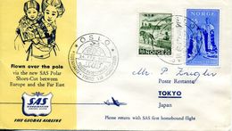 NORVEGE Norway FDC  First SAS Regular Flight Copenhagen - Tokyo Via The North Pole 24-2-1957 - Cartas & Documentos