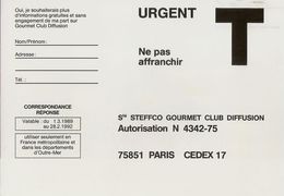 Carte T, Pour Ste Steffco Gourmet Club Diffusion Lettre Urgent - Buste Risposta T