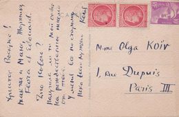 Type CERES De Mazelin  2 X Timbres 1fr Rouge + 1x MARIANNE  10fr. Lilas (sur CPA Illust. Angelots Joyeuses Pâques) - 1921-1960: Période Moderne