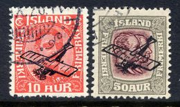 ICELAND 1928-29 Airmail Overprints, Used.  Michel 122-23 - Airmail