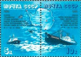 USSR Russia 1986 Polar Antarctic Drift Mikhail Somov Icebreaker Transport Ships Map Stamps MNH Mi 5646-47 SC#5496-97 - Poolshepen & Ijsbrekers