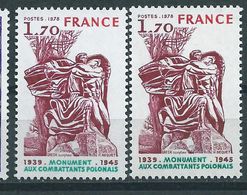 [19] Variété : N° 2021 Combattants Polonais Légende Bleu-vert Clair Au Lieu De Vert Foncé + Normal ** - Unused Stamps
