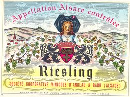 1 Etiquette Ancienne De VIN - RIESLING  VIN D'ALSACE - COOPERATIVE VINICOLE D'ANDLAU A BARR - Riesling