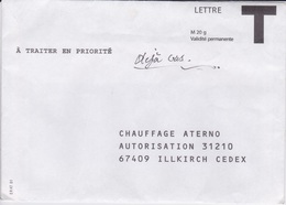 LETTRE  T A VALIDITÉ PERMANENTE  20 G - CHAUFFAGE ALTERNO A ILLKIRCH 67 - Kaarten/Brieven Antwoorden T