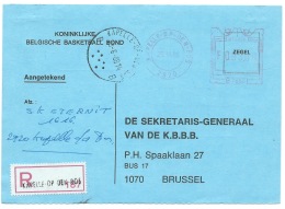 CARTE KAPELLE OP DEN BOS RECOMMANDE / 1988 / FEDERATION ROYALE BELGE DES SOCIETES DE BASKETBALL - 1980-1999