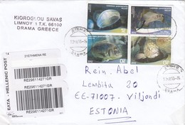 GOOD GREECE " REGISTERED " Postal Cover To ESTONIA 2013 - Good Stamped: Sealife ; Fishes - Lettres & Documents