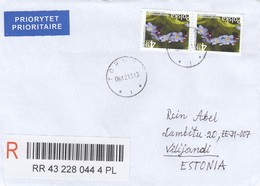 GOOD POLAND " REGISTERED "  Postal Cover To ESTONIA 2013 - Good Stamped: Flowers - Cartas & Documentos