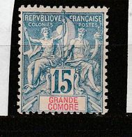 GRANDE COMORE N° 6 15C BLEU TYPE ALLÉGORIQUE NEUF AVEC CHARNIÈRE PROPRE - Nuovi