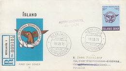 Enveloppe   Recommandée  FDC  1er  Jour     ISLANDE    Centenaire  De  La  Société  Patriotique   1971 - FDC