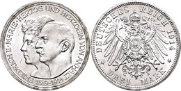 181 3 Mark, 1914, Friedrich II., Zur Silbernen Hochzeit, Kl. Rf., Vz-st., Katalog: J. 24 Vz-st - Sonstige & Ohne Zuordnung