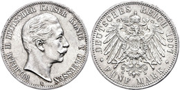 186 5 Mark, 1907, Wilhelm II., Vz., Katalog: J. 104 Vz - Other & Unclassified