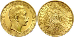 233 20 Mark, 1894, A, Wilhelm I., Wz. Rf., Ss., Katalog: J. 252 Ss-vz - Sonstige & Ohne Zuordnung