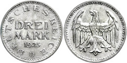 270 3 Mark, 1925, D, J. 312, Vz, Katalog: J. 312 Vz - Sonstige & Ohne Zuordnung