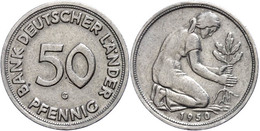 282 50 Pfennig, 1950, Bank Deutscher Länder, Prägung G, Ss+, Katalog: J. 379 Ss - Sonstige & Ohne Zuordnung