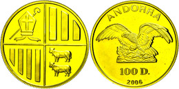 407 100 Diners, Gold, 2006, Av: Adler Auf Felsen, Rev: Wappen Mit Mitra Und Bischofsstab, 1 Oz, KM 298, Im Originaletui  - Andorra