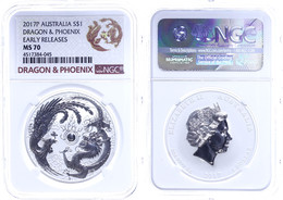 445 Dollar, 2017, Dragon & Phoenix, In Slab Der NGC Mit Der Bewertung MS70, Early Releases, Dragon & Phoenix Label. - Sonstige & Ohne Zuordnung