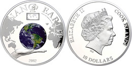 463 10 Dollars, 2012, The World In Your Hand - Nano Earth, 925er Silber, Coloriert, In Kapsel Mit Zertifikat, PP  PP - Cookinseln