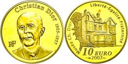 495 10 Euro, Gold, 2007, Christian Dior, 1/4 Oz, Fb. 827, In Originalschatulle Mit Zertifikat, PP. Auflage Nur 500 Exemp - Sonstige & Ohne Zuordnung
