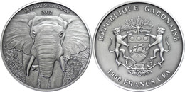 513 1.000 Francs, 2012, Afrika - Elefant, 1 Unze Silber, Antik Finish, In Kapsel Mit Zertifikat, St. Auflage Nur 2.000 S - Gabun