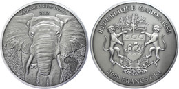 516 2.000 Francs, 2012, Afrika - Elefant, 3 Unzen Silber, Antik Finish, In Kapsel Mit Zertifikat, St. Auflage Nur 500 St - Gabun