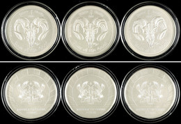 520 3x 5 Cedi, 2015, Lunar Skulls - Year Of The Goat, 1 Unze Silber, In Kapsel Mit Zertifikat, St. Auflage Nur 2000 Stüc - Ghana