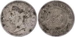 523 Straits Settlements (Malaysia), 50 Cent, 1901, Victoria, KM 13, Randfehler, Fleckige Patina, Ss.  Ss - Sonstige & Ohne Zuordnung