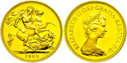 529 Sovereign, Gold, 1980, Elizabeth II., Mit Zertifikat Im Grünen Ausgabeetui, Fb. 418, PP.  PP - Sonstige & Ohne Zuordnung