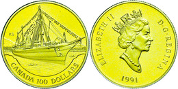 545 100 Dollars, Gold, 1991,  "Postdampfer S.S. "Empress Of India" Bei Der Ankunft In Vancouver Auf Der Jungfernfahrt Vo - Canada