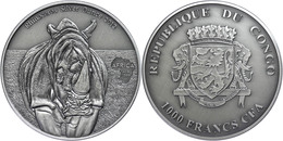 566 1.000 Francs, 2013, Afrika - Nashorn, 1 Unze Silber, Antik Finish, In Kapsel Mit Zertifikat, St. Auflage Nur 2.000 S - Kongo - Zaire (Dem. Republik, 1964-70)