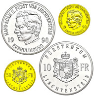 573 10 Und 50 Franken, Silber Und Gold, 1990, Johann Adam II., Sch. 22, 23, Im Etui, PP.  PP - Liechtenstein